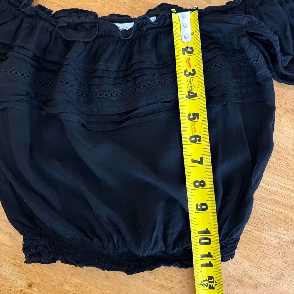 Auguste Black Peasant Crop Top 4 Boho Cottage Ruffle Off Shoulder Festival - Picture 6 of 6